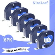 NineLeaf 6PK Compatible for DYMO LetraTag Refills 91331 12mm 1/2'' Black on White Plastic Label Maker Tape