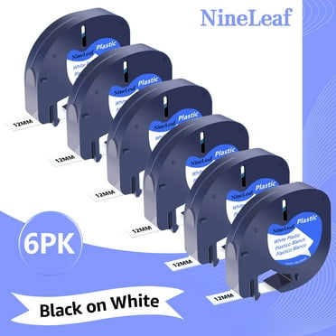 NineLeaf 6PK Compatible for DYMO LetraTag Refills 91331 12mm 1/2'' Black on White Plastic Label Maker Tape