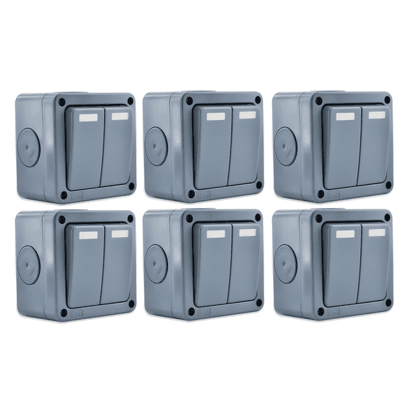 NineLeaf 6PK IP66 Waterproof Switch, SPDT Single Pole Double Throw Switch, 2 Way Dual Light Switch for Outdoor Garden, Weatherproof, 2Gang 10A Grey