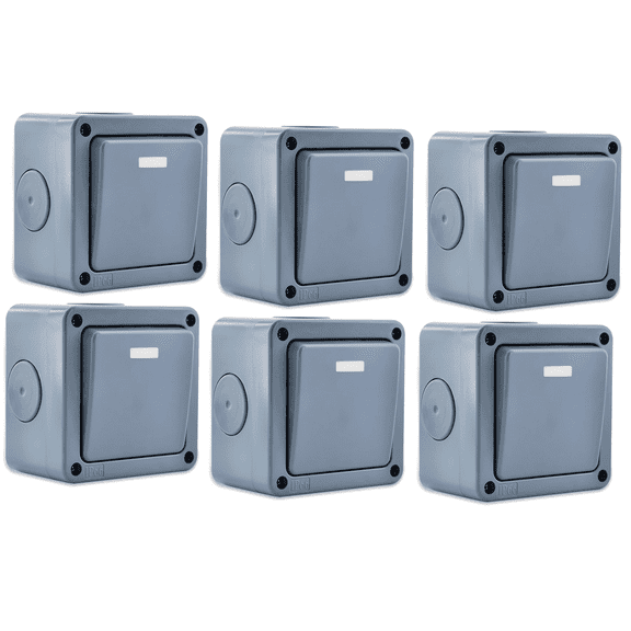 NineLeaf 6PK IP66 Waterproof Switch, SPDTSingle Pole Double Throw Switch, 2 Way Single Light Switch for Outdoor Garden, Weatherproof (1Gang 10A Grey)