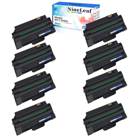 NineLeaf 8 Pack Black High Yield Compatible Toner Cartridge Replacement for Samsung D105L MLT-D105L used with SCX-4623F SCX-4623FW ML-2525 ML-2525W ML-2545 SCX-4623 ML-2540 SCX-4600 SF-650 Printer