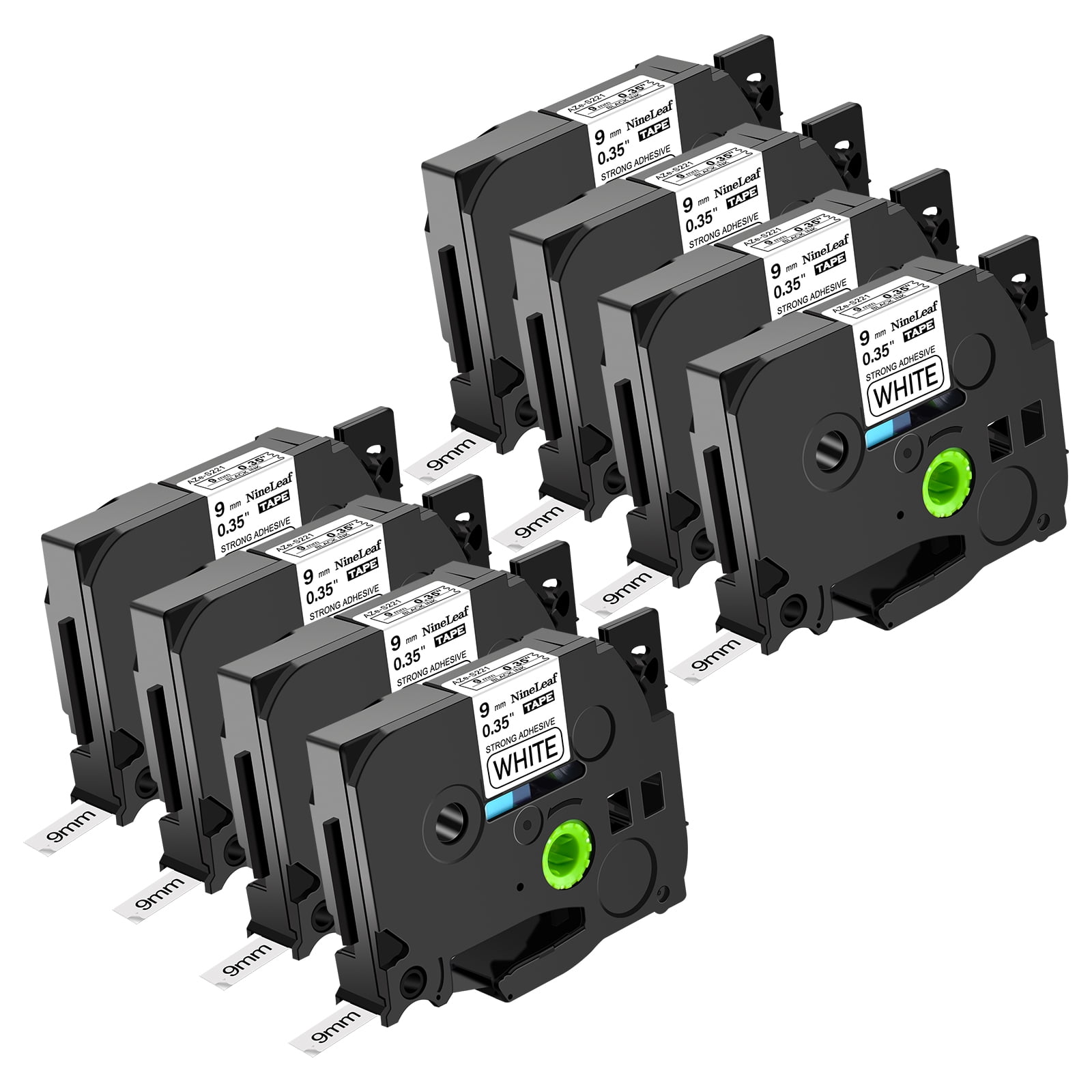 NineLeaf 8 Pack Compatible for Brother P-Touch Black on White TZe TZ Label Maker Tape TZe-S221 TZ-S221 9mm 0.35 in Extra Strength Laminated Label Tape