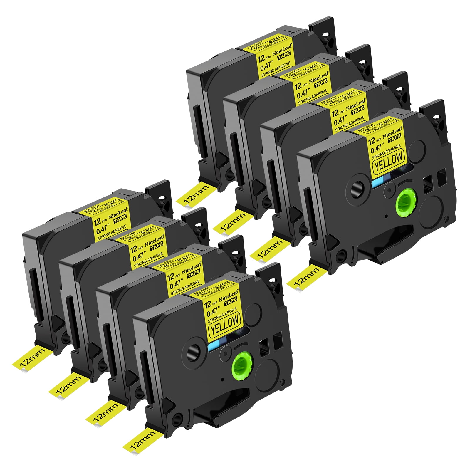 NineLeaf 8 Pack Compatible for Brother P-Touch Black on Yellow TZe TZ Label Maker Tape TZe-S631 TZ-S631 12mm 0.47'' Extra Strength Laminated Label Tape