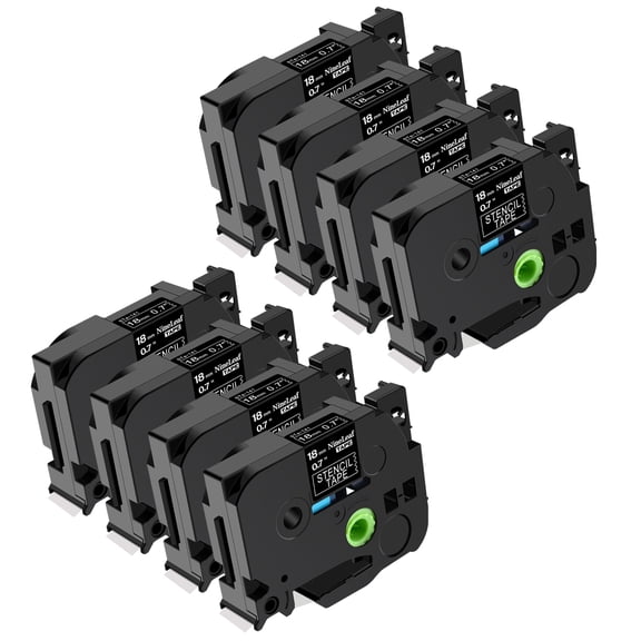 NineLeaf 8 Pack Compatible for Brother P-touch STe-141 STe141 ST-141 ST141 18mm 3/4'' Black on Clear Stencil Metal Etching Label Tape