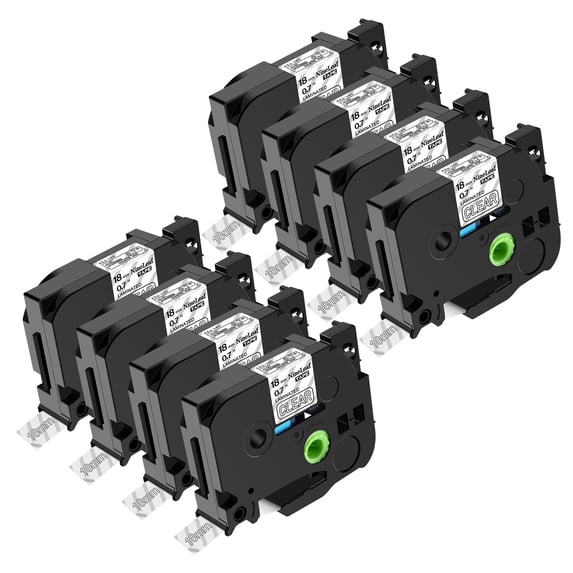 NineLeaf 8 Pack Compatible for Brother P-touch TZe-145 TZe145 TZ-145 TZ145 18mm 3/4'' White on Clear Laminated TZe TZ Label Tape 0.7" x 26.2ft