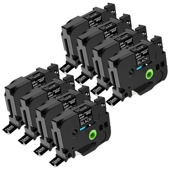 NineLeaf 8 Pack Compatible for Brother P-touch TZe-335 TZe335 TZ-335 TZ335 12mm 1/2'' White on Black Laminated TZe TZ Label Tape 0.47" x 26.2ft