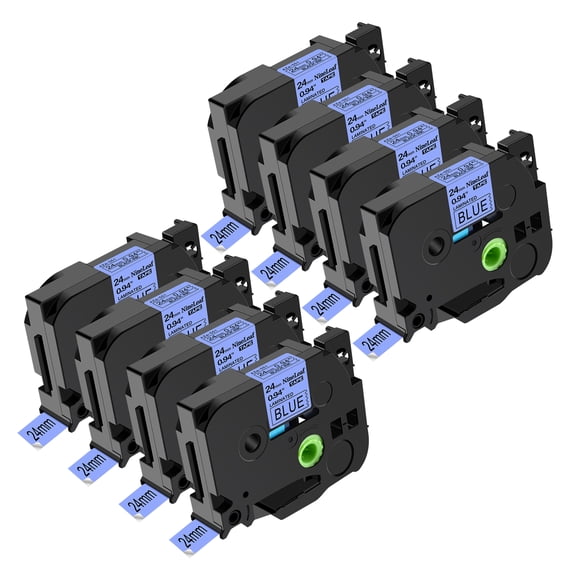 NineLeaf 8 Pack Compatible for Brother P-touch TZe-551 TZe551 TZ-551 TZ551 24mm 1 Inch Black on Blue Laminated Label Tape 0.94" x 26.2 ft