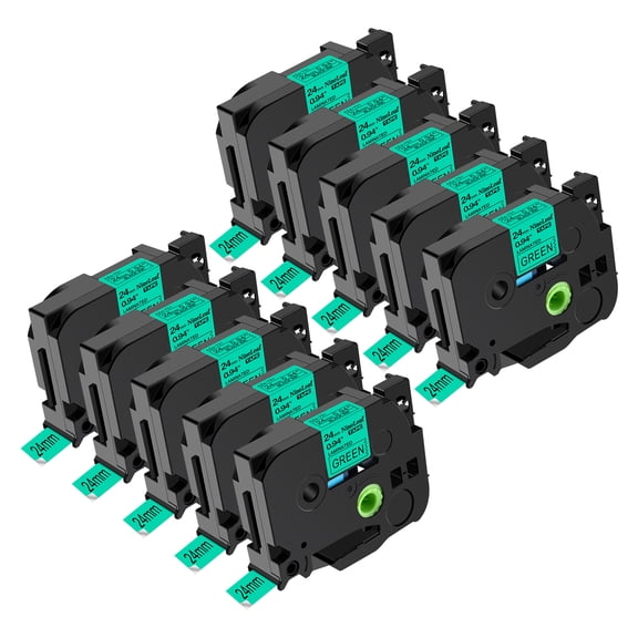 NineLeaf 8 Pack Compatible for Brother P-touch TZe-751 TZe751 TZ-751 TZ751 24mm 1 Inch Black on Green Laminated Label Tape 0.94" x 26.2 ft
