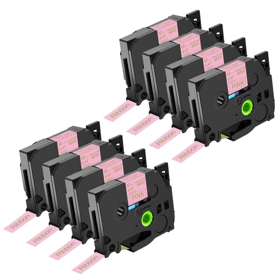 NineLeaf 8 Pack Compatible for Brother P-touch TZe-RE34 TZ-RE34 12mm 1/2'' Gold on Pink Satin Fabric Ribbon TZe TZ Label Tape 0.47" x 13ft