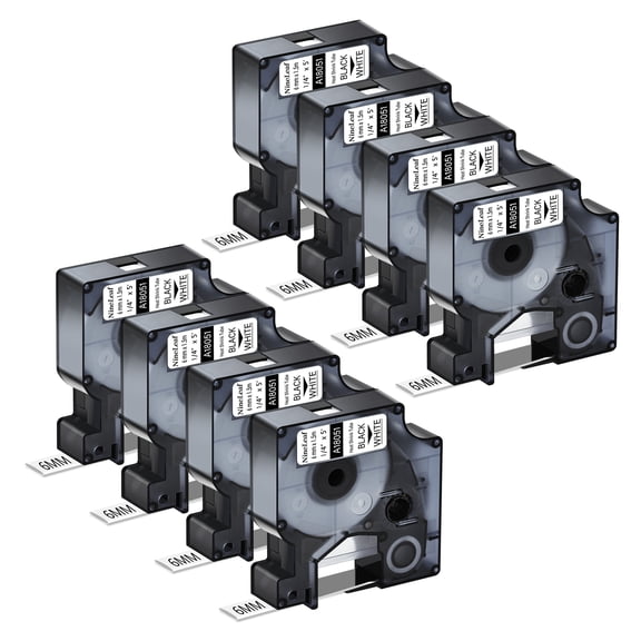 NineLeaf 8 Pack Compatible for DYMO 18051 Industrial Rhino Heat Shrink Tube White 6mm 1/4'' Cable Wire Label Tape