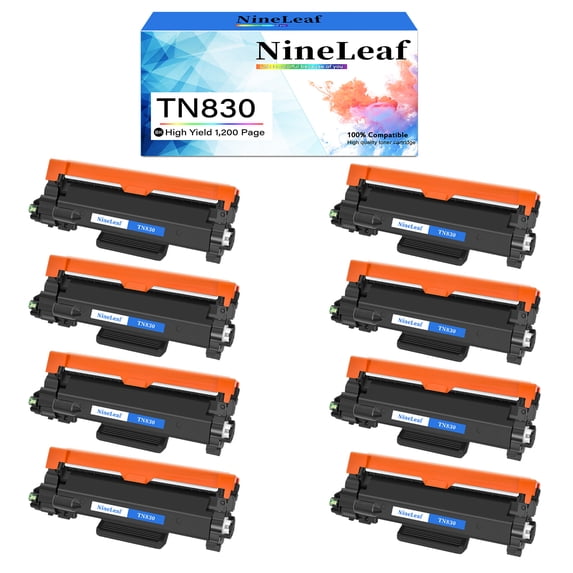 NineLeaf 8-Pack TN830 Compatible Toner Cartridge Replacement for Brother TN-830 TN830XL with Chip use for HL-L2460DW HL-L2465DW DCP-L2640DW MFC-L2820DW Laser Printer (Black,high Yield)