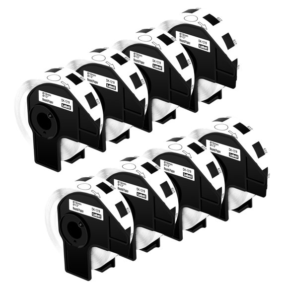 NineLeaf 8 Rolls Compatible for Brother DK-1219 Diameter 1/2 in Die-Cut Round PaPer Labels, 1200 Labels Per Roll
