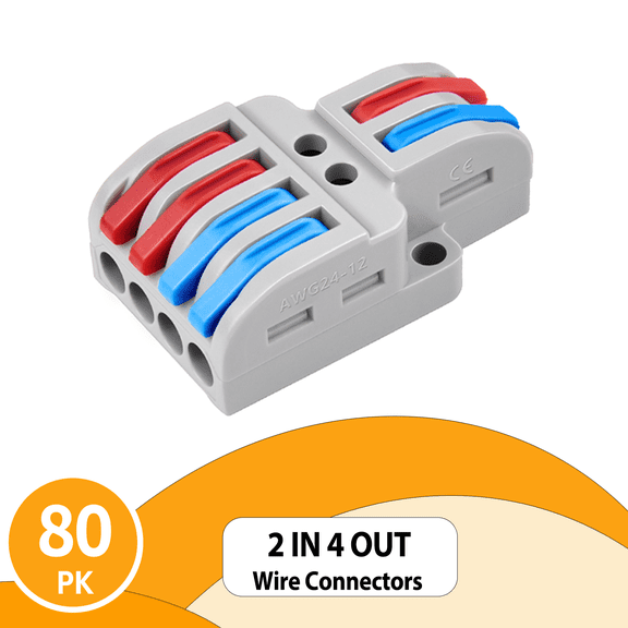 NineLeaf 80PK Lever Wire Nuts Connectors, Compact Splicing Quick Disconnect Wire Connectors, 2 in 4 Out, 28-12 AWG