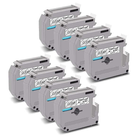 NineLeaf 8PK Compatible for Brother P-touch M-K121 M-K121s M121 3/8" 9mm Black on Clear Label Maker Tape Refills for PT-45m PT-65 PT-70bm