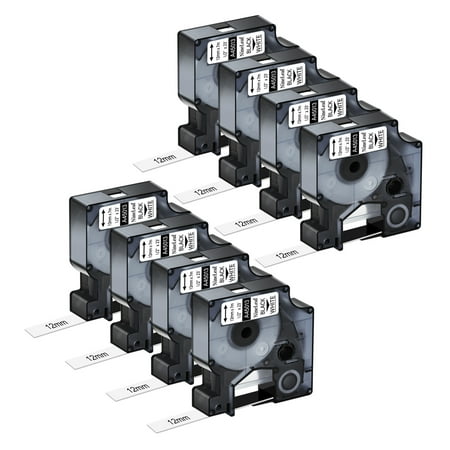 NineLeaf 8PK Compatible for DYMO D1 45013 45113 S0720530 1/2" x 23' (12mm x 7m) Black on White Label Maker Tape for Label Manager 100 120P 160 210D