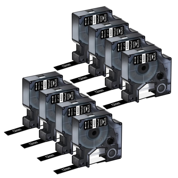 NineLeaf 8PK Compatible for DYMO D1 45021 1/2" x 23' (12mm x 7m) White on Black Label Maker Tape for Label Manager 100 120P 160 210D