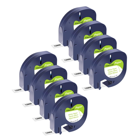 NineLeaf 8PK Compatible for DYMO LetraTag Refills 91330 12mm 1/2'' Black on White Paper Label Maker Tape