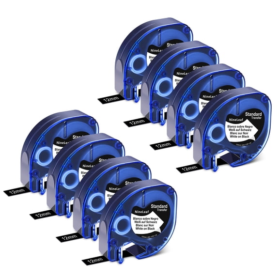 NineLeaf 8PK Compatible for DYMO LetraTag Refills 913318 12mm 1/2" White on Black Plastic Label Maker Tape