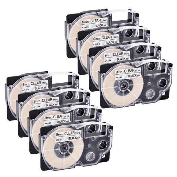 NineLeaf 8PK Compatible for XR-9X XR9X 9mm 3/8'' Black on Clear Label Tape for KL-750 KL-60 KL-100 KL-120 KL-430 KL-780 KL-7200 Label Printer