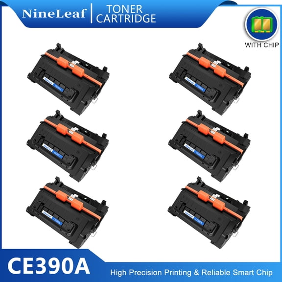 NineLeaf 90A Compatible Toner Cartridge Replacement for HP CE390A 90A Black Toner Cartridge use for Laser Jet 600 M601 M602 M603 M601dn M4555 M4555f M4555fskm(6 Pack,10000 Pages)