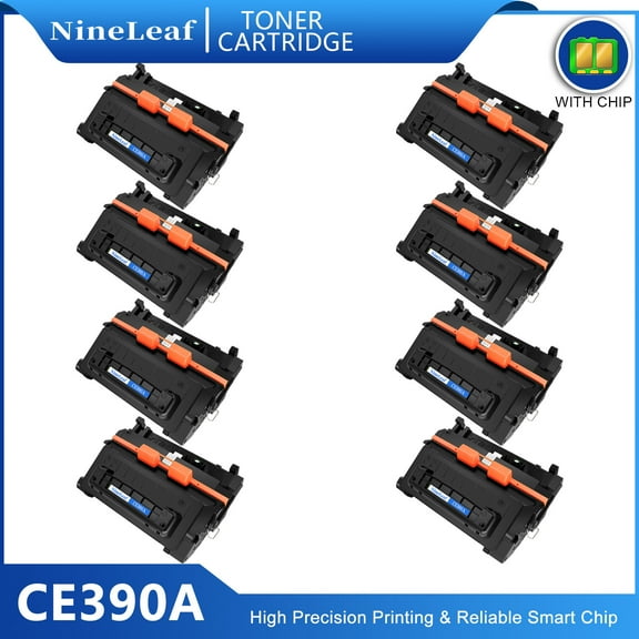 NineLeaf 90A Compatible Toner Cartridge Replacement for HP CE390A 90A Black Toner Cartridge use for Laser Jet 600 M601 M602 M603 M601dn M4555 M4555f M4555fskm(8 Pack,10000 Pages)