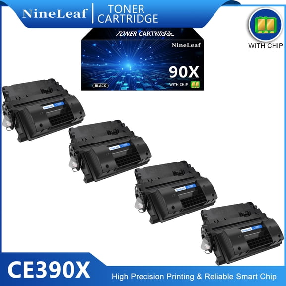 NineLeaf 90X Compatible Toner Cartridge Replacement for HP CE390X 90X Black Toner Cartridge use for Laser Jet M602dn, M602n, M602x, M603dn, M603n(4 Pack,25000 Pages)