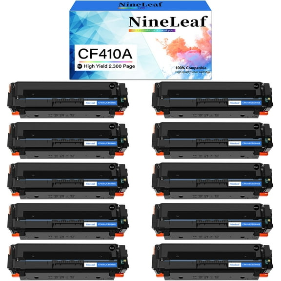 NineLeaf Compatible Toner Cartridge Replacement for HP 410A CF410A works on Color Laser Jet Pro M452dn M452dw M452nw MFP M477fdw M477fdn M477fnw M377dw Printer (Black,10 Pack)