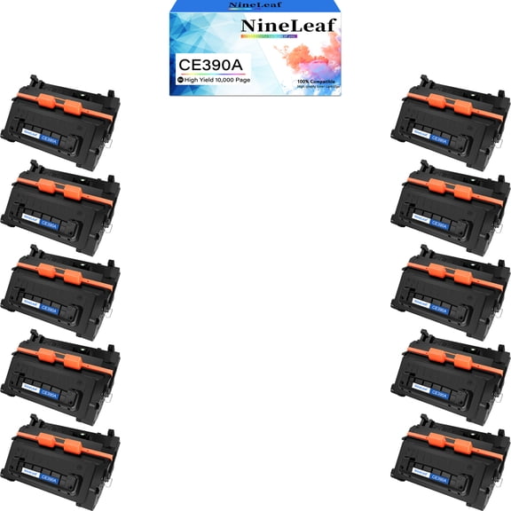 NineLeaf Compatible Toner Cartridge Replacement for HP 90A CE390A work on Laser Jet M4555f M4555fskm M4555h M602dn M602n M602x M603 Printer (10 Pack Black)