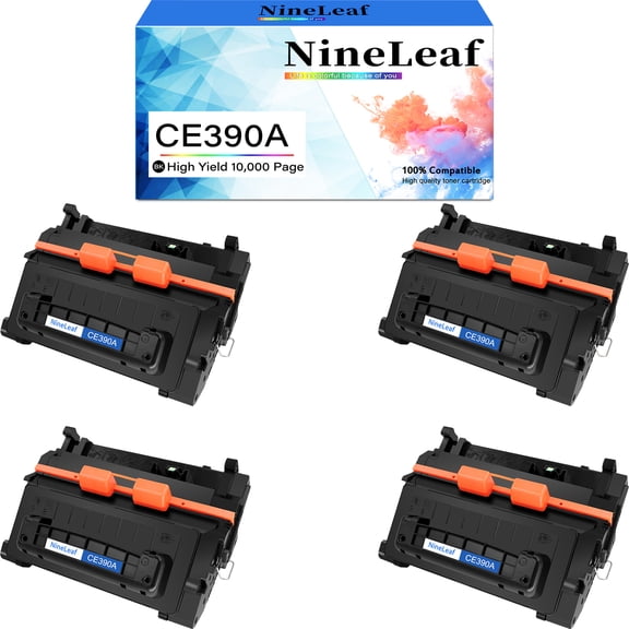 NineLeaf Compatible Toner Cartridge Replacement for HP 90A CE390A work on Laser Jet M4555f M4555fskm M4555h M602dn M602n M602x M603 Printer (4 Pack Black)