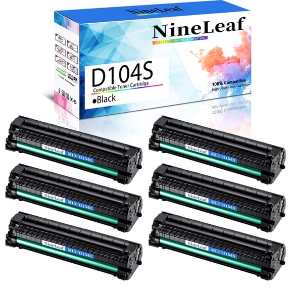 NineLeaf Compatible Toner Cartridge Replacement for Samsung 104S D104S MLT-D104S MLTD104S Use in ML-1661 ML-1667 ML-1655 ML-1660 ML-1670 ML-1675 ML-1865W SCX-3205W SCX-3210 Printer (6 Pack Black)