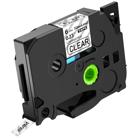 NineLeaf Compatible for Brother P-touch TZe-111 TZe111 TZ-111 TZ111 6mm 1/4'' Black on Clear Laminated TZe TZ Label Tape 0.23" x 26.2ft