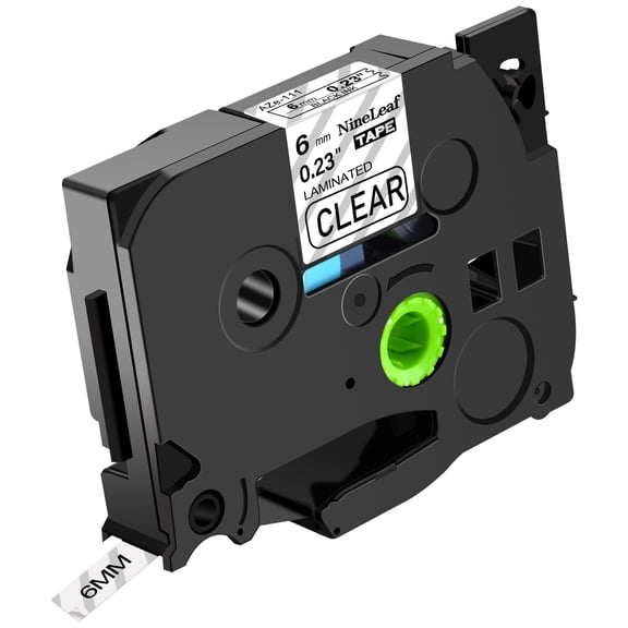 NineLeaf Compatible for Brother P-touch TZe-111 TZe111 TZ-111 TZ111 6mm 1/4'' Black on Clear Laminated TZe TZ Label Tape 0.23" x 26.2ft