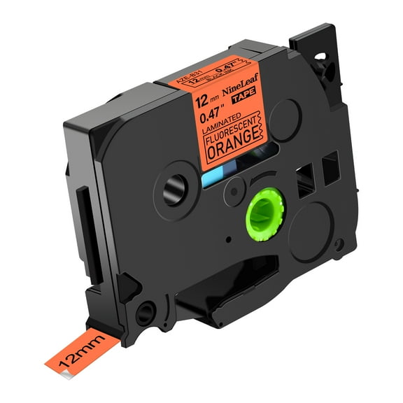 NineLeaf Compatible for Brother P-touch TZe-B31 TZ-B31 12mm 1/2'' Black on Fluo Orange Laminated TZe TZ Label Tape 0.47" x 16.4ft