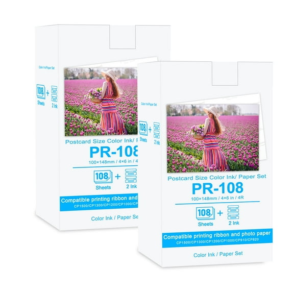 NineLeaf Compatible for Canon Selphy CP1500 CP1300 Ink and Paper RP-108IN RP108 2 Color Ink Cartridges and 108 Sheets 4x6 Glossy Photo Paper, 2 set