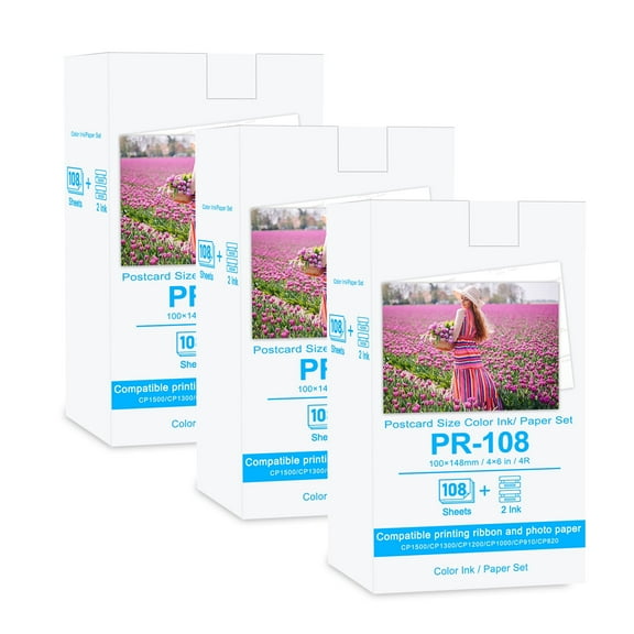NineLeaf Compatible for Canon Selphy CP1500 CP1300 Ink and Paper RP-108IN RP108 2 Color Ink Cartridges and 108 Sheets 4x6 Glossy Photo Paper, 3 set