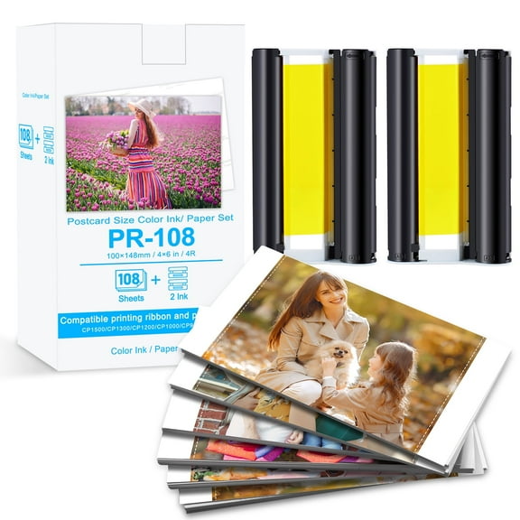 NineLeaf Compatible for Canon Selphy CP1500 CP1300 Ink and Paper RP-108IN RP108 2 Color Ink Cartridges and 108 Sheets 4x6 Glossy Photo Paper