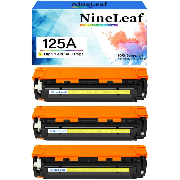 NineLeaf High Capacity Compatible Toner Cartridge Replacement for HP 125A CB542A work for LaserJet CM1312 CM1312nfi MFP CP1215 CP1515n CP1518ni Series Printers (Yellow,3 Pack)