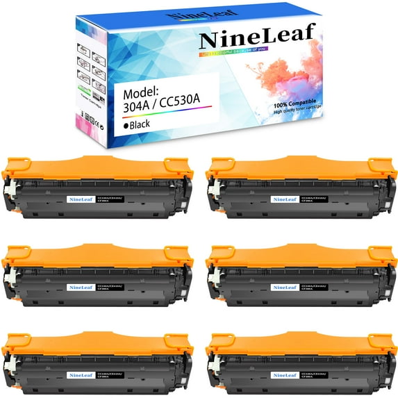 NineLeaf High Capacity Compatible Toner Cartridge Replacement for HP 304A CC530A work for Color Laser Jet CM2320n CP2025dn CM2320nf CP2025n Printer (Black,6 Pack)
