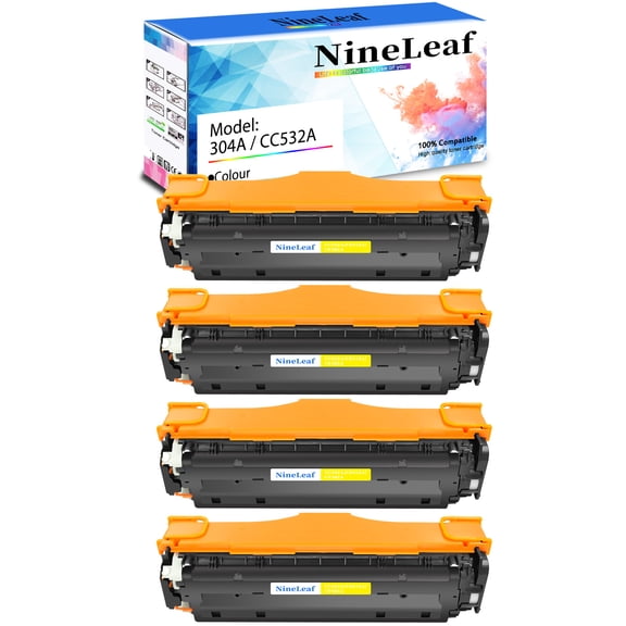 NineLeaf High Capacity Compatible Toner Cartridge Replacement for HP 304A CC532A work for Color Laser Jet CM2320n CP2025dn CM2320nf CP2025n Printer (Yellow,4 Pack)