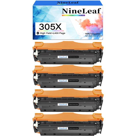 NineLeaf High Capacity Compatible Toner Cartridge Replacement for HP 305X CE410X work for Color Pro MFP M451nw M451dn M451dw M475dn M375nww Series Printer (Black,4 Pack)