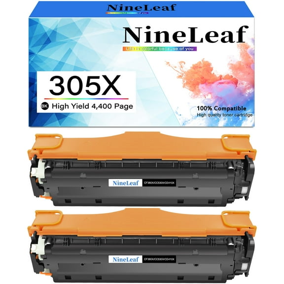 NineLeaf High Capacity Compatible Toner Cartridge Replacement for HP 305X CE410X work for Color Pro MFP M451nw M451dn M451dw M475dn M375nww Series Printer (Black,2 Pack)