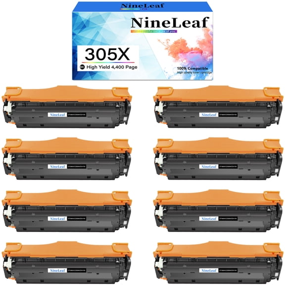 NineLeaf High Capacity Compatible Toner Cartridge Replacement for HP 305X CE410X work for Color Pro MFP M451nw M451dn M451dw M475dn M375nww Series Printer (Black,8 Pack)