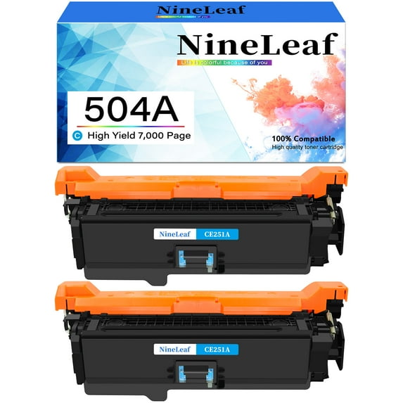 NineLeaf High Capacity Compatible Toner Cartridge Replacement for HP 504A CE251A works on Color LaserJet CM3530fs CP3525dn CP3525n CP3525x CM3530 CP3525 Printer (Cyan,2 Pack)
