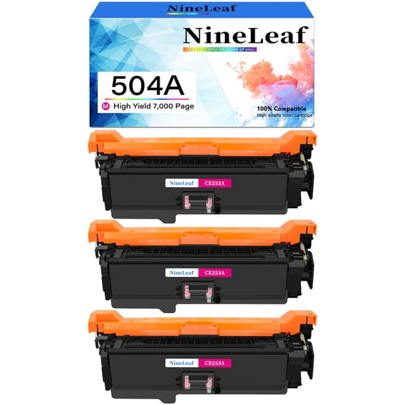 NineLeaf High Capacity Compatible Toner Cartridge Replacement for HP 504A CE253A works on Color LaserJet CM3530fs CP3525dn CP3525n CP3525x CM3530 CP3525 Printer (Magenta,3 Pack)