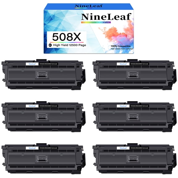 NineLeaf High Capacity Compatible Toner Cartridge Replacement for HP 508X 508A CF360X CF360A work for Enterprise M552dn M553dn M553n MFP M577dn M577f M577c M577 M573 Printer (Black,6 Pack)