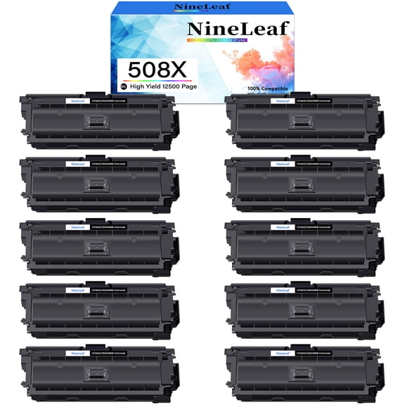 NineLeaf High Capacity Compatible Toner Cartridge Replacement for HP 508X 508A CF360X CF360A work for Enterprise M552dn M553dn M553n MFP M577dn M577f M577c M577 M573 Printer (Black,10 Pack)