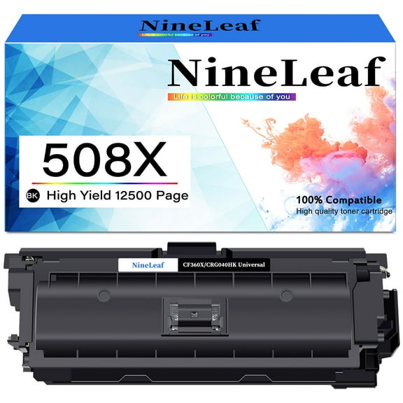 NineLeaf High Capacity Compatible Toner Cartridge Replacement for HP 508X 508A CF360X CF360A work for Enterprise M552dn M553dn M553n MFP M577dn M577f M577c M577 M573 Printer (Black,1 Pack)