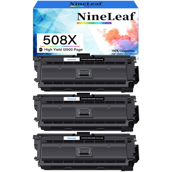 NineLeaf High Capacity Compatible Toner Cartridge Replacement for HP 508X 508A CF360X CF360A work for Enterprise M552dn M553dn M553n MFP M577dn M577f M577c M577 M573 Printer (Black,3 Pack)