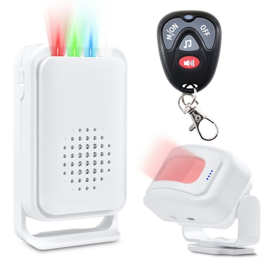 NineLeaf Motion Sensor Alarm,Door Buzzer for Business Entry,Motion Sensor Ring,918ft Long Range,4-color LED light,17Music 5Volume Levels,Easy installation,for Shops, Offices,hotel,1PK+Remote
