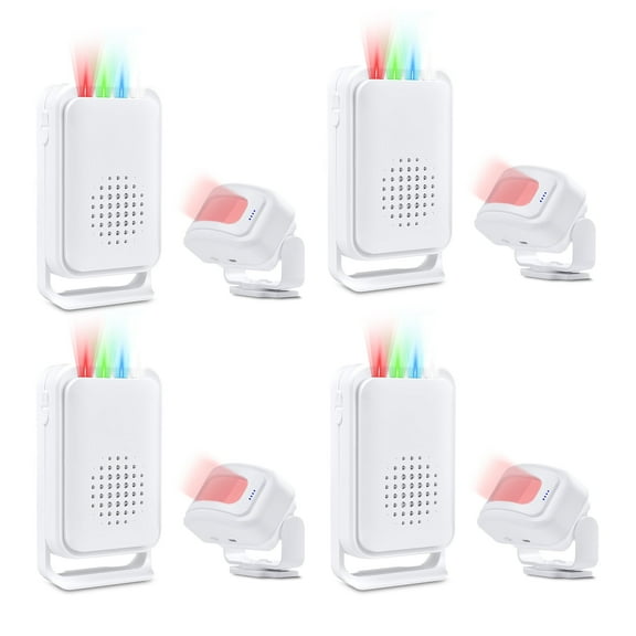 NineLeaf Motion Sensor Alarm,Door Buzzer for Business Entry,Motion Sensor Ring,918ft Long Range,Anti-theft,4-color LED light,17 Music 5 Volume Levels,Easy installation,for Shops, Offices,hotel,4PK